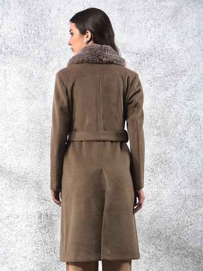 Brown Notched Lapel Overcoat With Belt