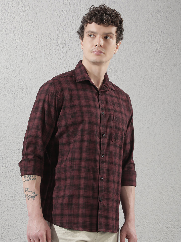 100% Cotton Maroon Checked Shirt