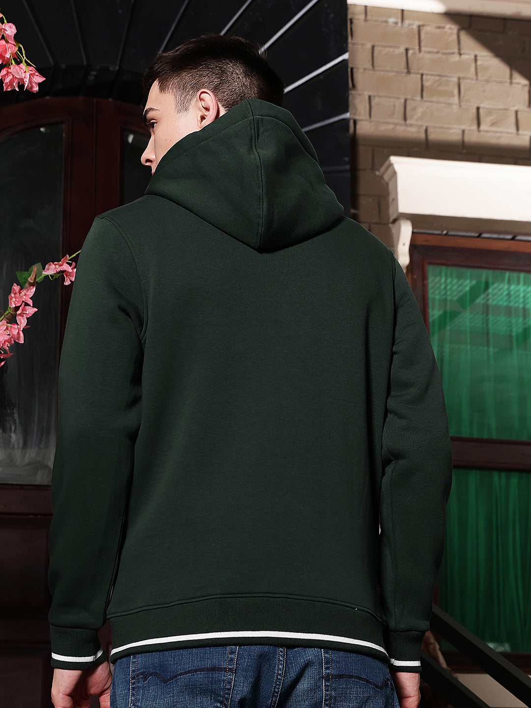Green Hooded Neck Front Open Sweatshirt