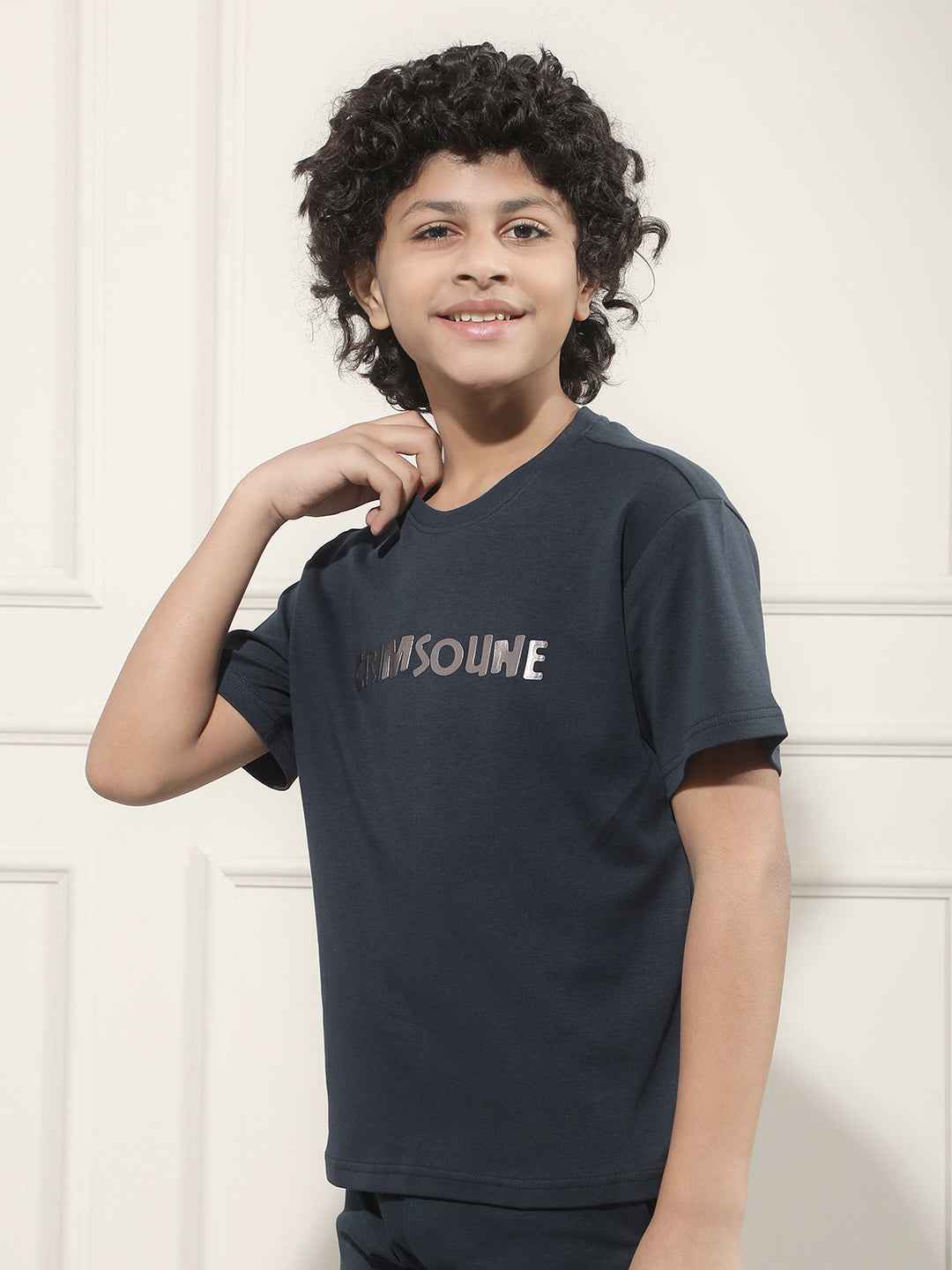 Navy Blue Typographic Print 100% Cotton T-Shirt