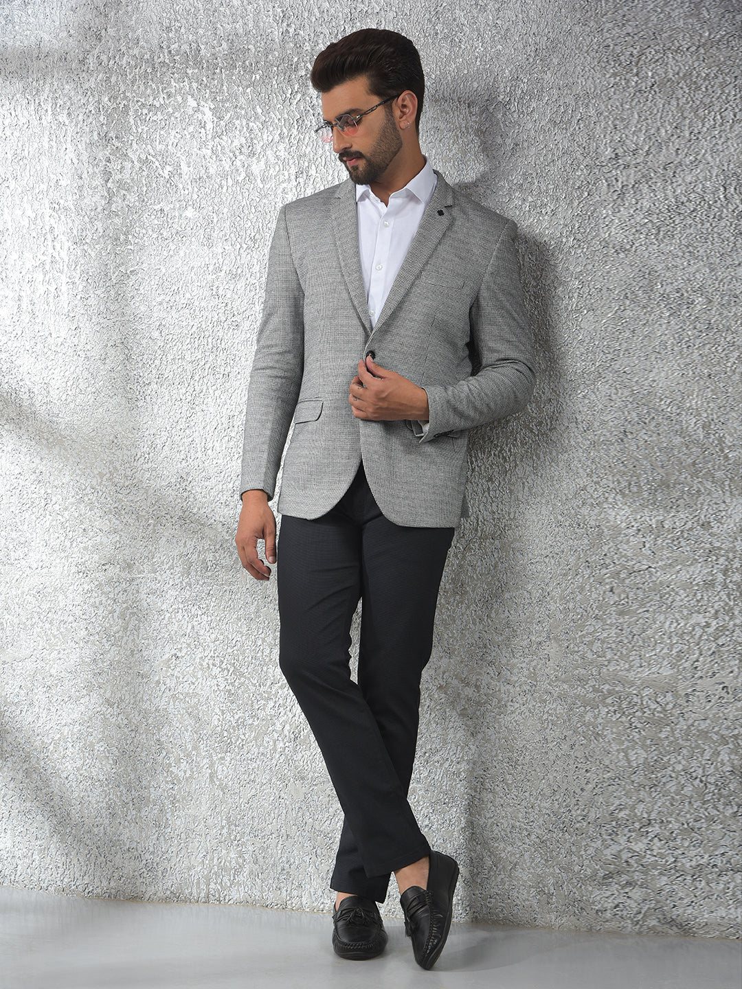 Grey Notched Lapel Modal Single-Breasted Blazer