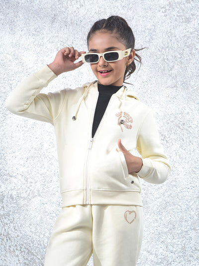 Cream Hooded Neck Knitted Sweatshirt