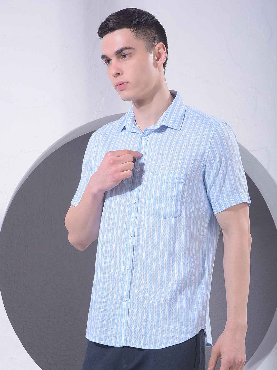 Blue Vertical Striped 100% Cotton Shirt