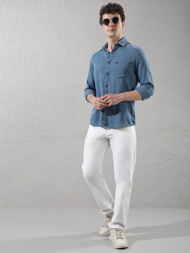 Blue 100% Cotton Denim Shirt