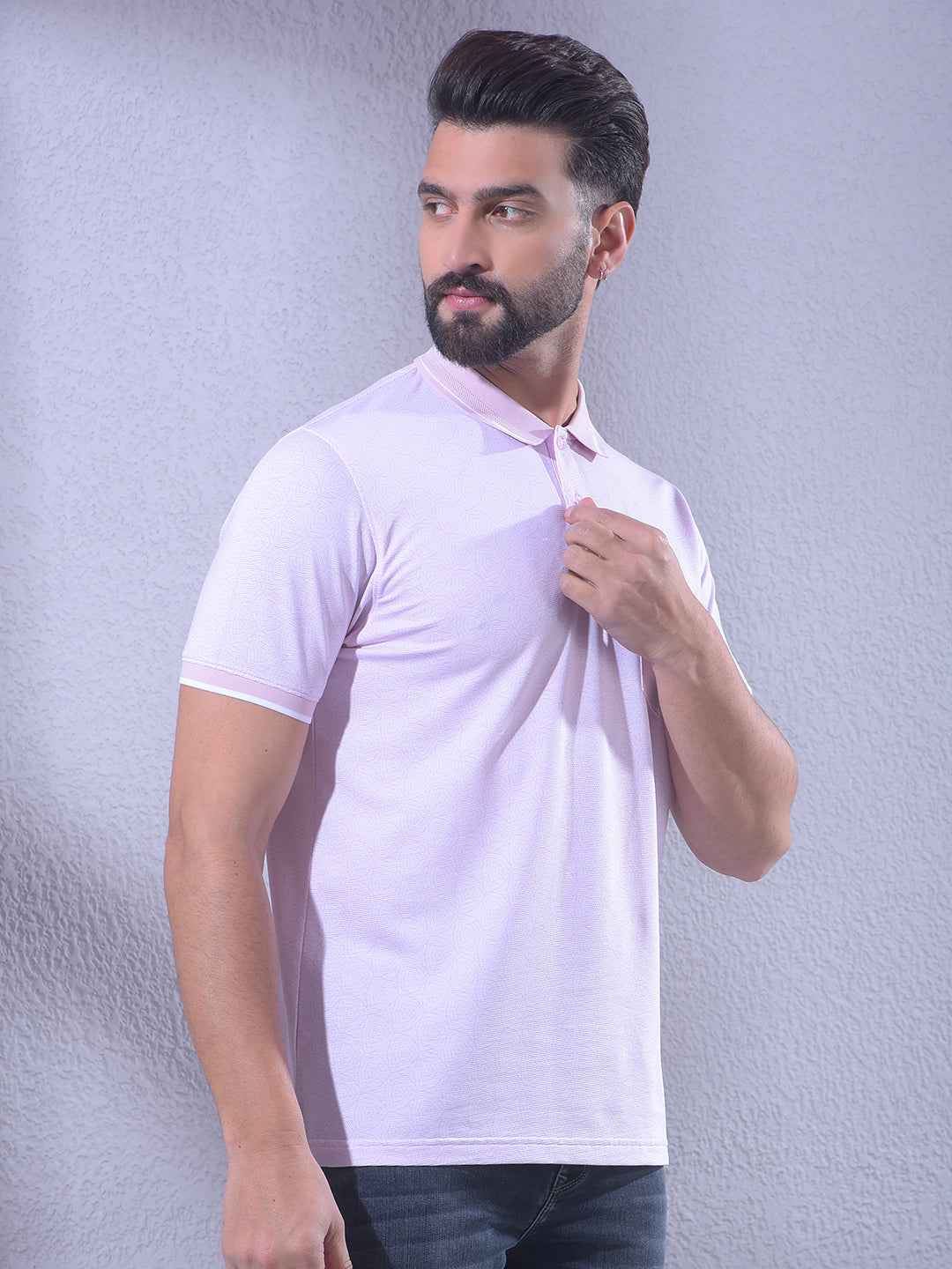 Pink Printed Polo Neck T-Shirt