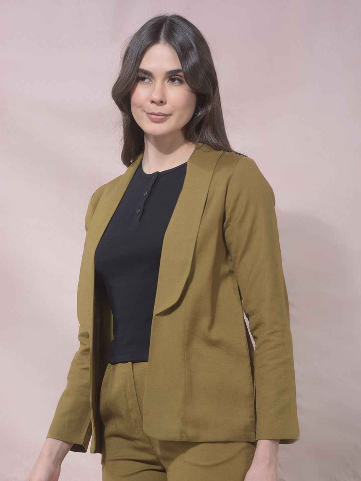 Olive Notched Lapel Open Front Blazer