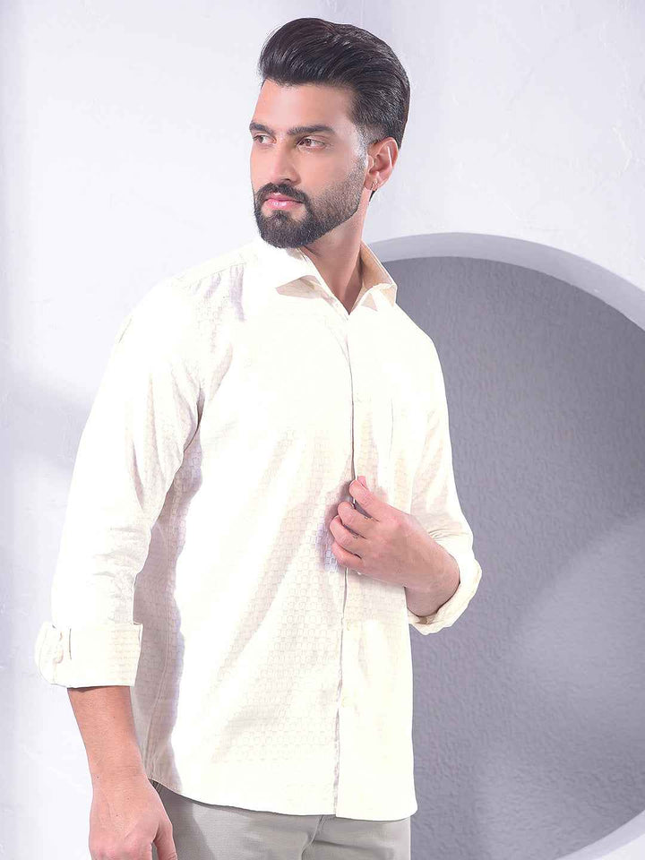 Beige Geometric Print 100% Cotton Shirt