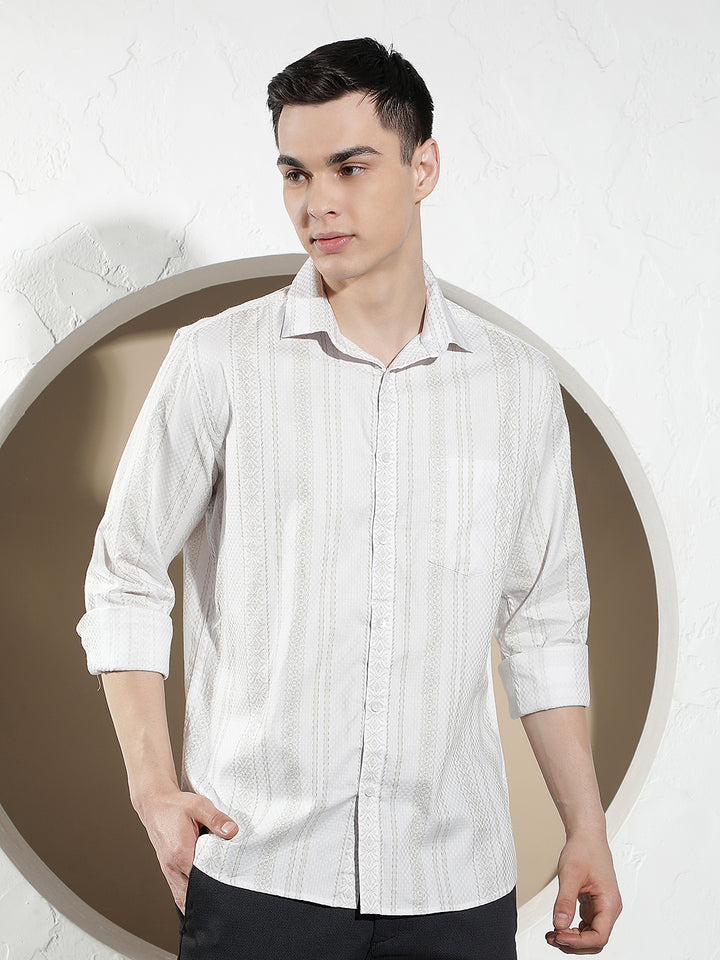 White Vertical Striped 100% Cotton Shirt