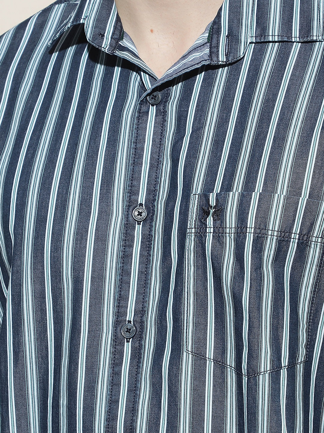 Green Vertical Stripes 100% Cotton Shirt
