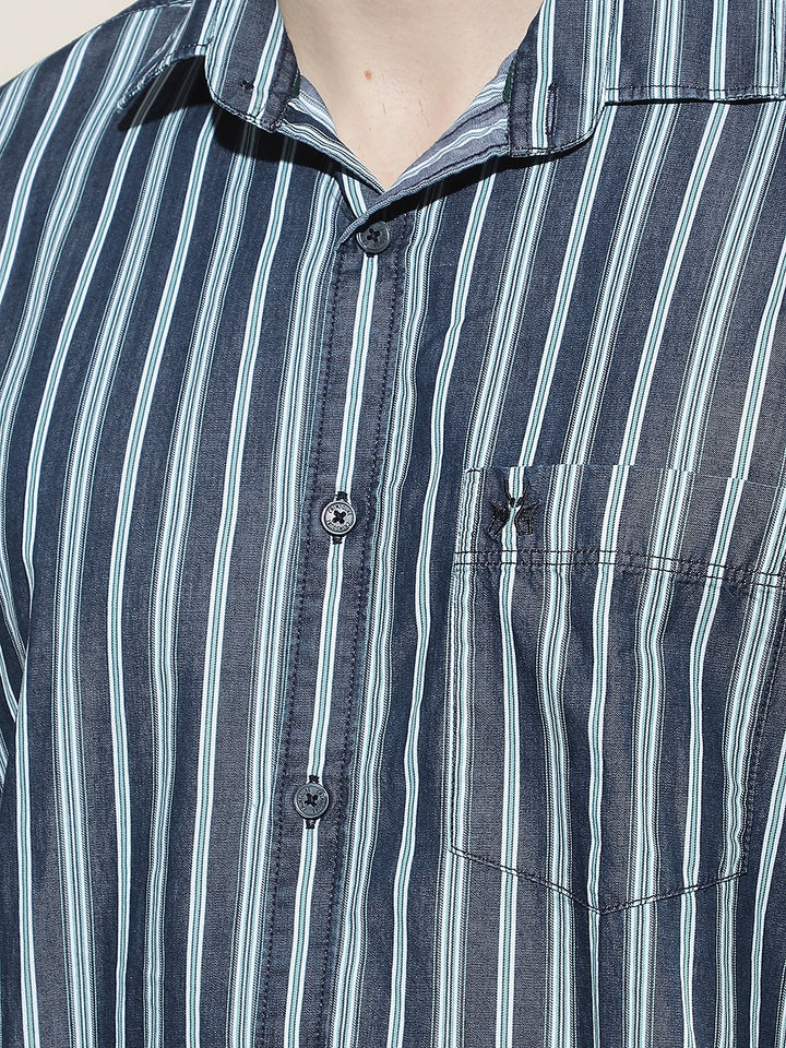 Green Vertical Stripes 100% Cotton Shirt