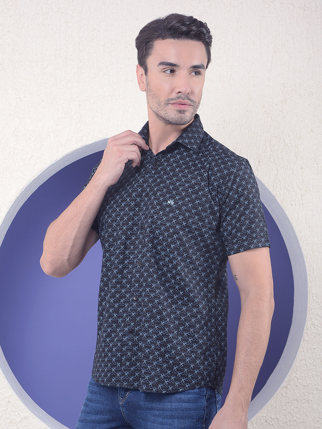 Midnight Cross Navy Blue Printed Shirt