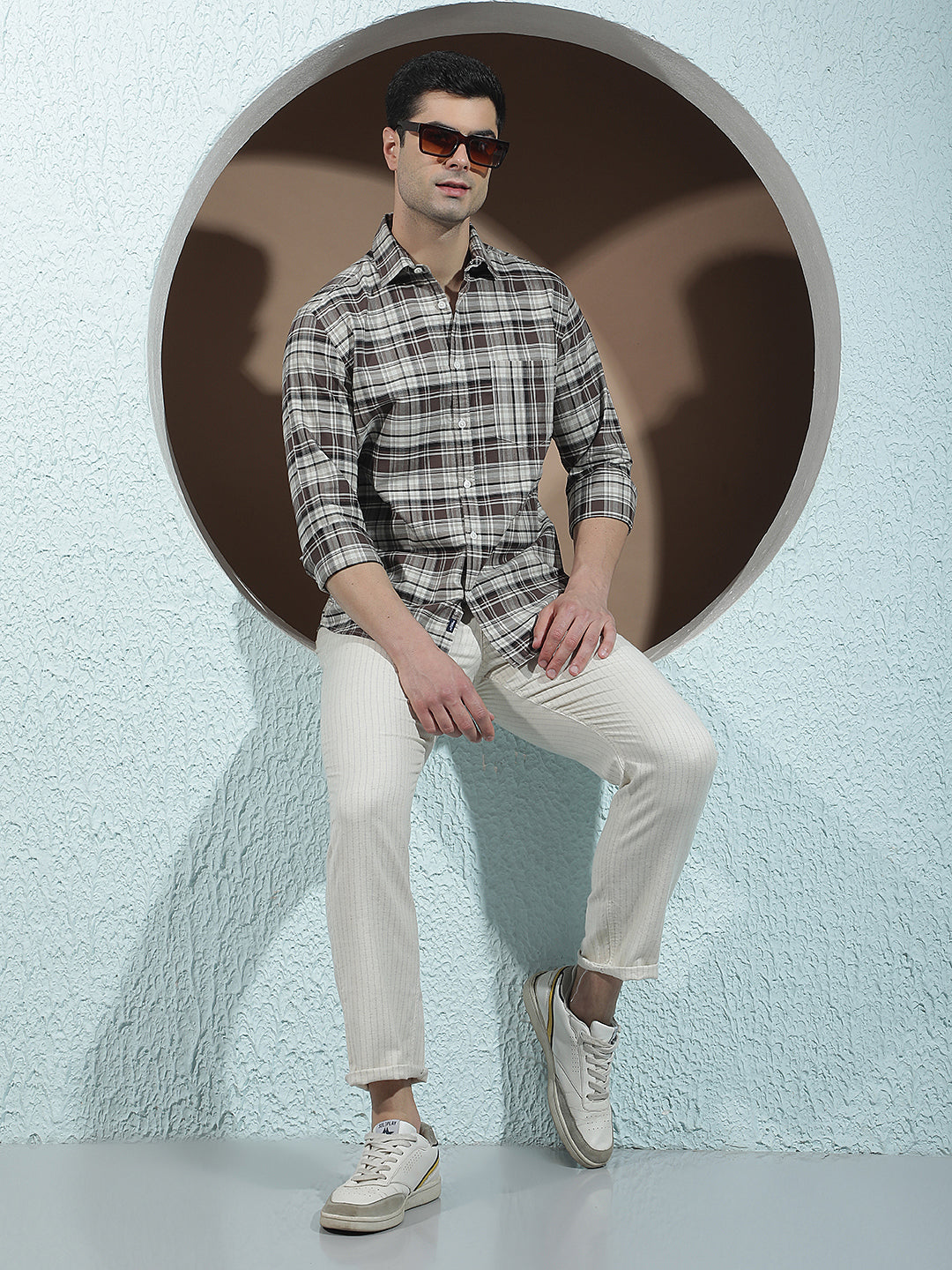Brown 100% Cotton Checked Shirt