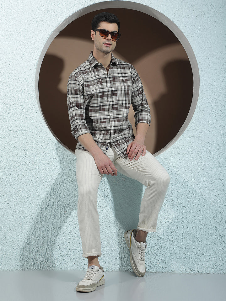 Brown 100% Cotton Checked Shirt