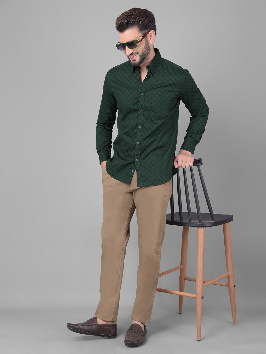 Green Printed Shirt-Men Shirts-Crimsoune Club