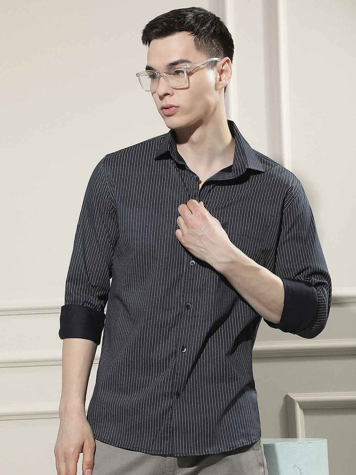 Navy Blue Printed Shirt
