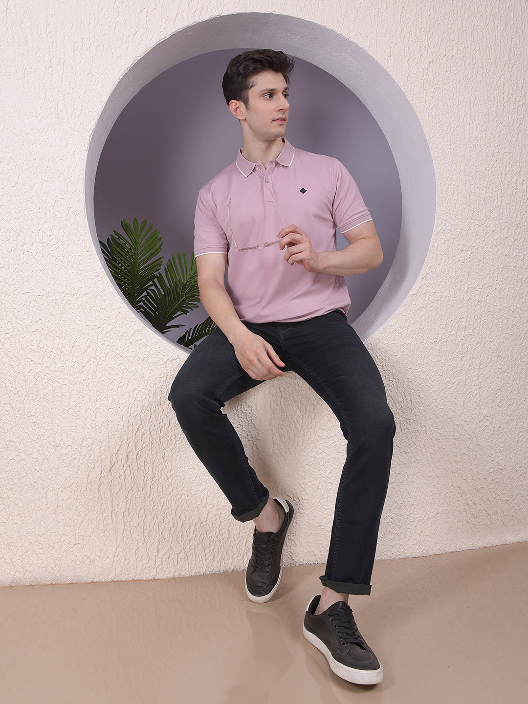 Peach Polo-Neck T-Shirt