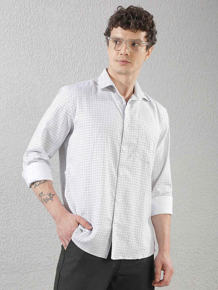 White Geometric Print Shirt