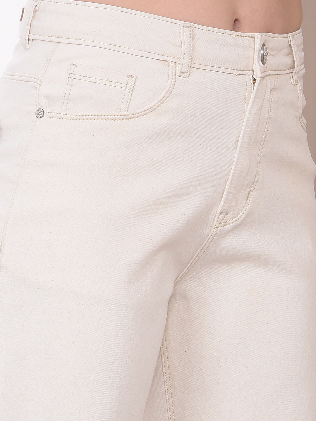Sand Beige Ankle-Length Jeans