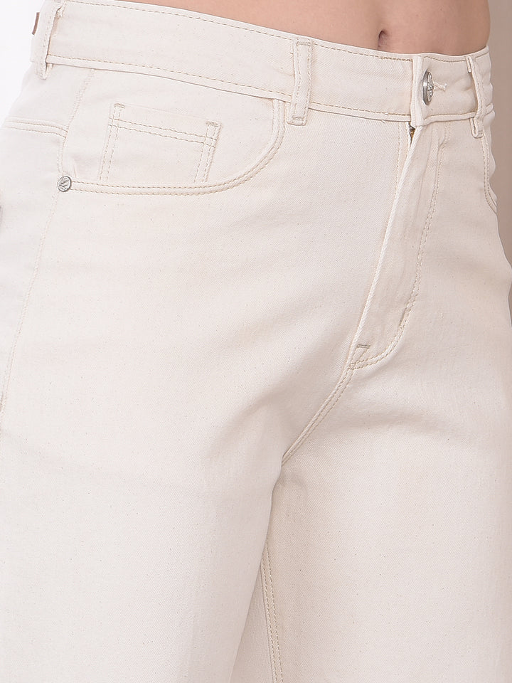 Sand Beige Ankle-Length Jeans