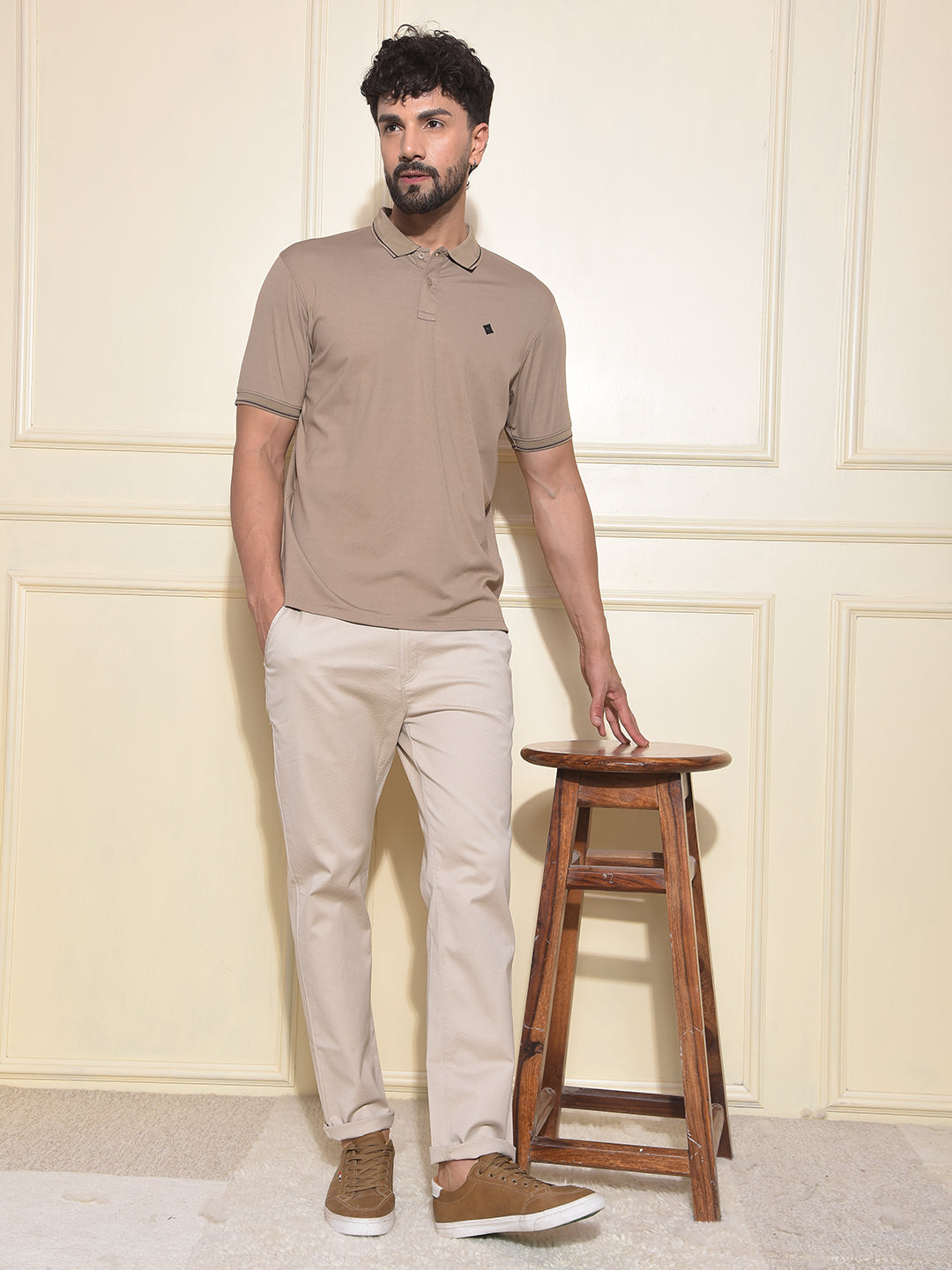 Beige Polo-Neck T-Shirt