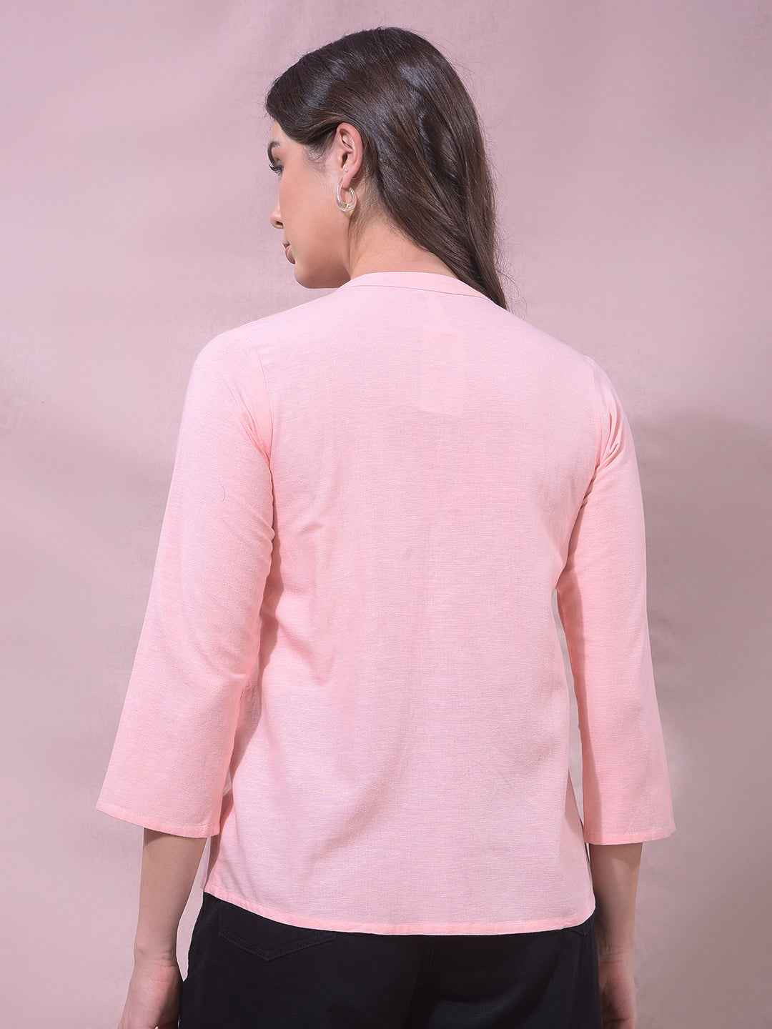 Pink Floral Embroidered V-Neck Top