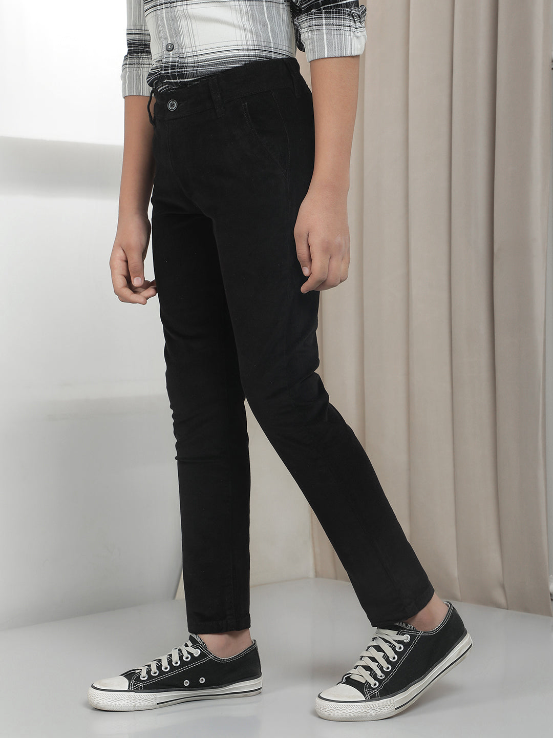 Black Cotton Stretchable Corduroy Trousers