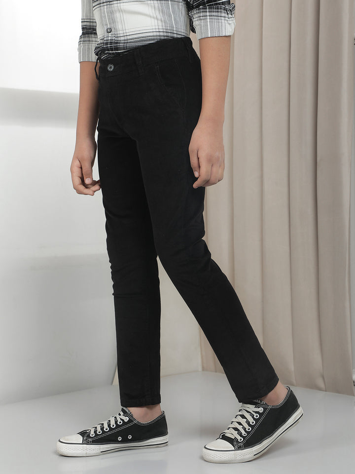 Black Cotton Stretchable Corduroy Trousers