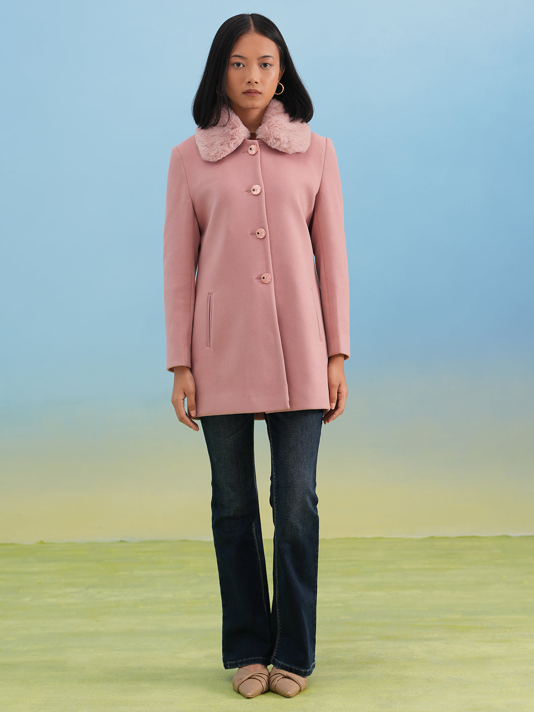 Dusty Pink Classic Woolen Coat