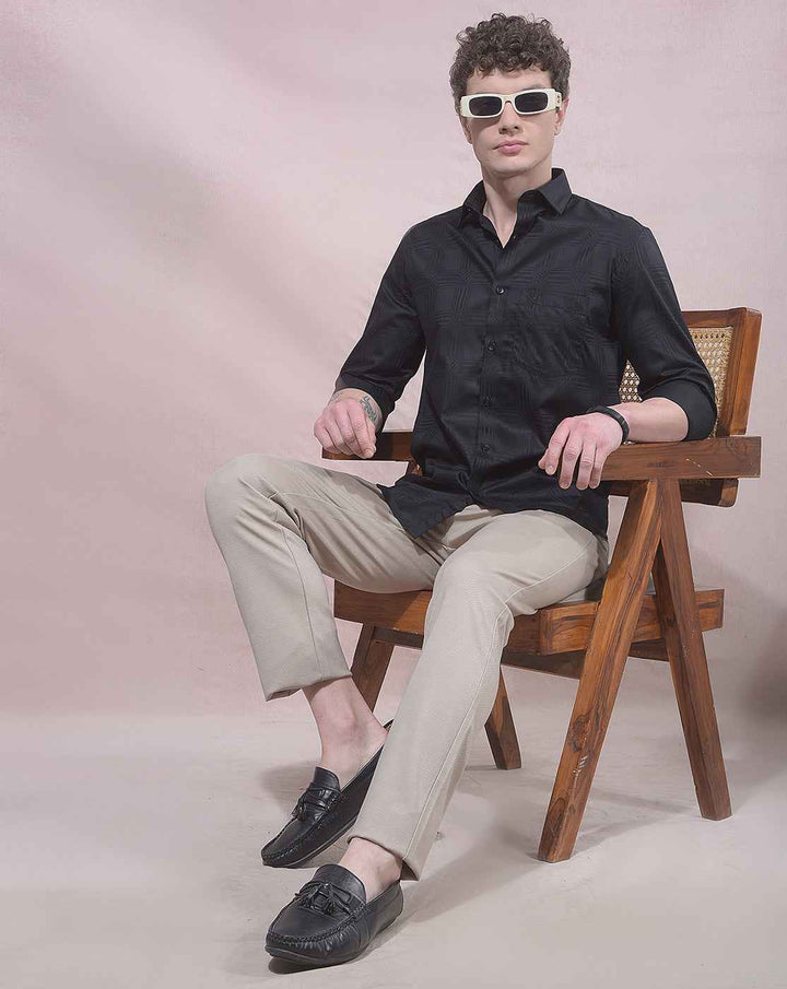Black Jacquard 100% Cotton Shirt
