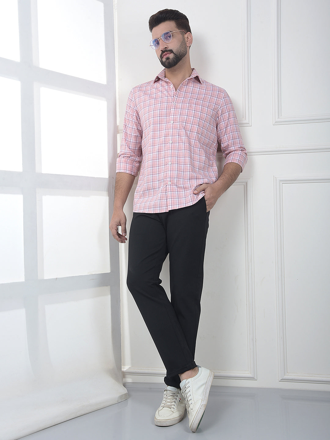 Peach Checked 100% Cotton Shirt