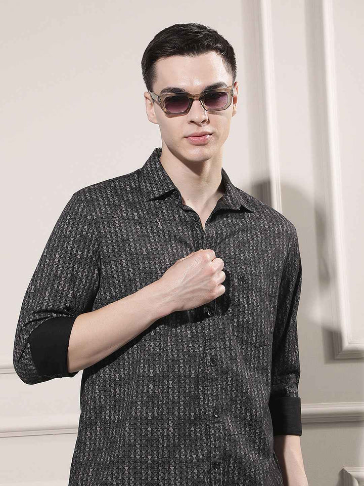 Noir Black Printed Shirt