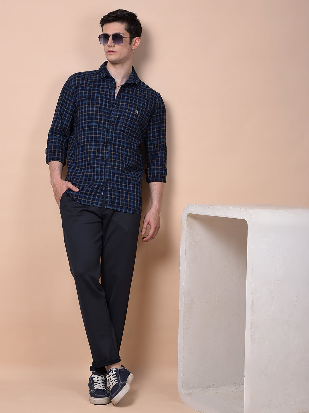 Navy Blue Checked Shirt