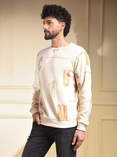Beige Typographic Print Sweatshirt