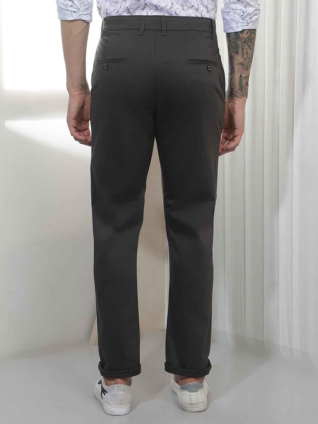 Black Dobby Cotton Trousers