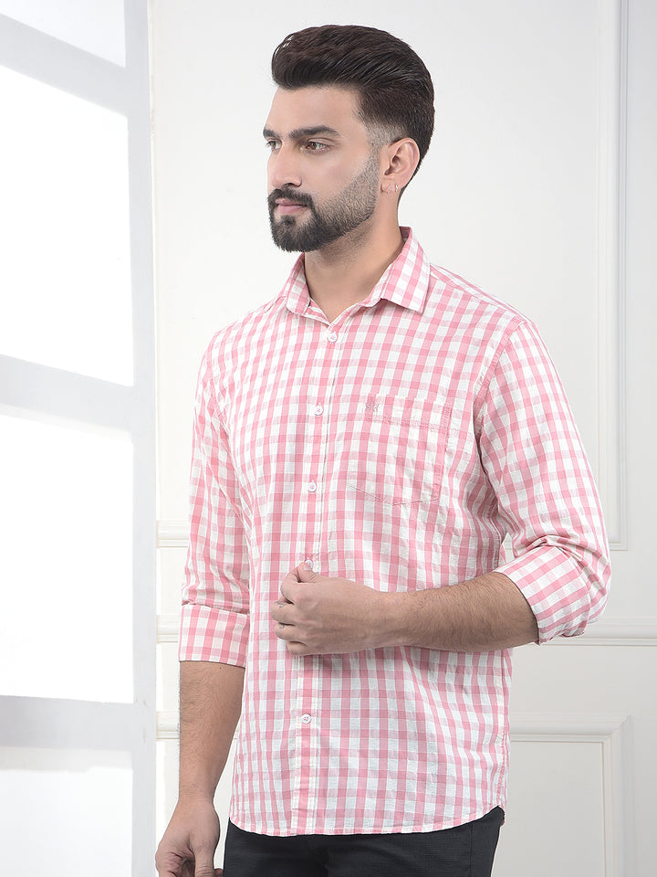 Flamingo Pink Checked 100% Cotton Shirt