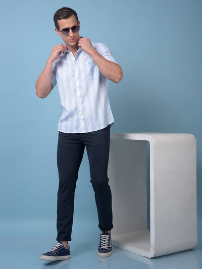 Blue Vertical Stripes 100% Cotton Shirt