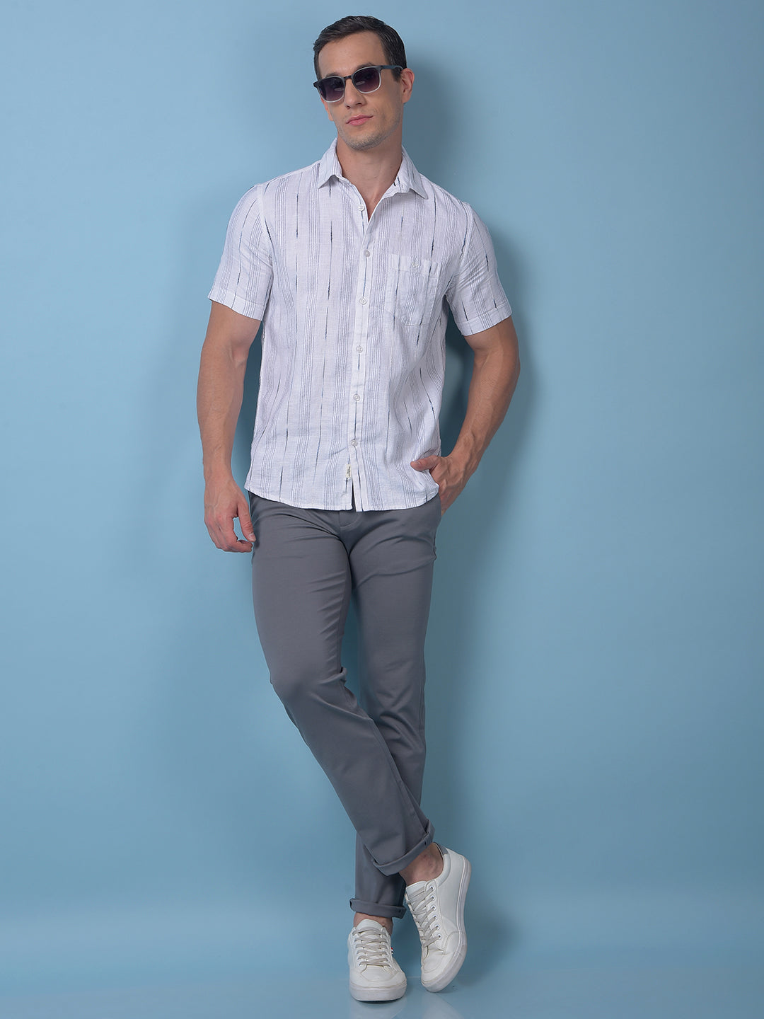 White Vertical Stripes 100% Cotton Shirt