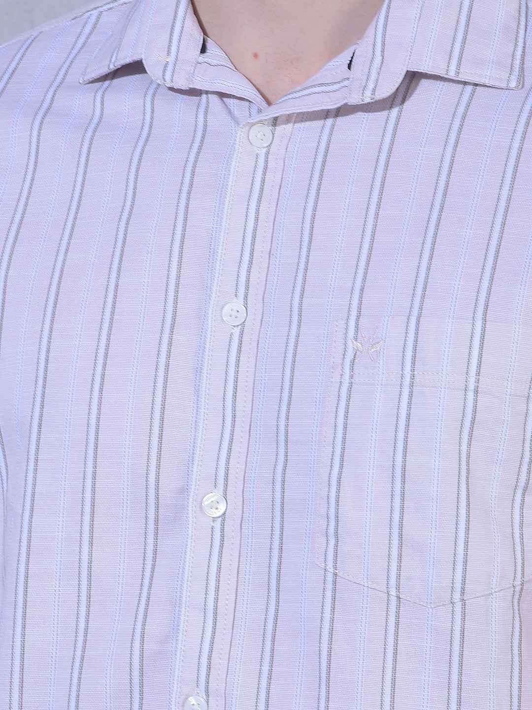 Beige Vertical Striped 100% Cotton Shirt