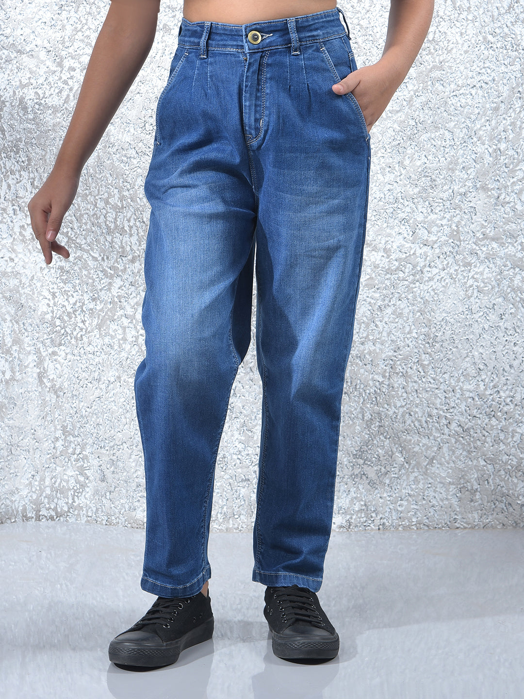 Blue Mom Fit Jeans-Girls Jeans-Crimsoune Club