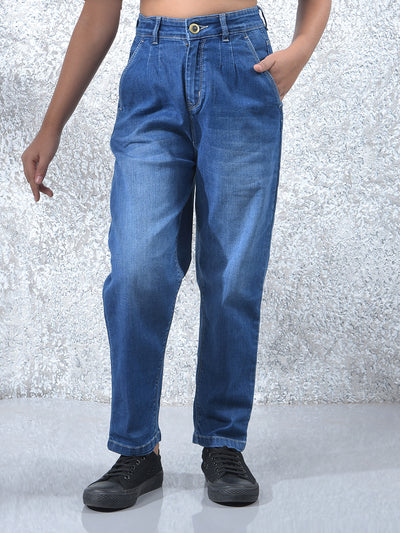 Blue Mom Fit Jeans-Girls Jeans-Crimsoune Club