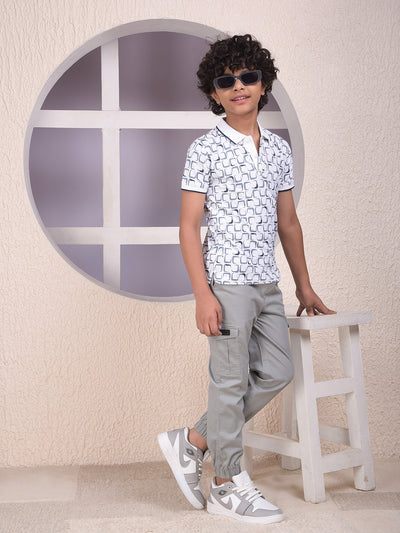 White Printed Polo Neck T-Shirt