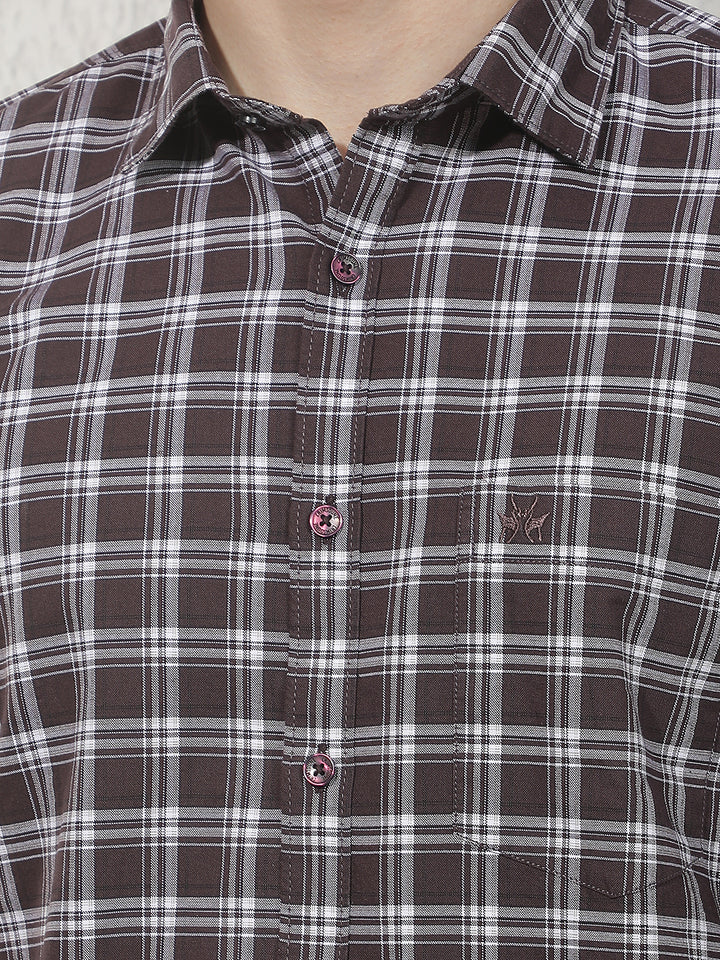 Brown Checked 100% Cotton Shirt