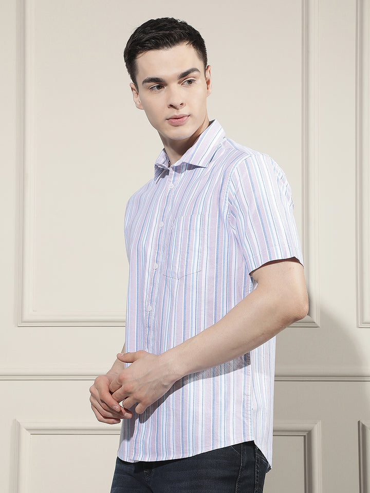 Pink Vertical Striped 100% Cotton Shirt