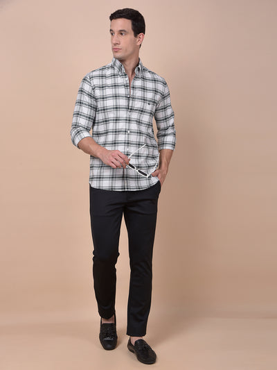 Green Checked Button-Down Collar 100% Cotton Shirt