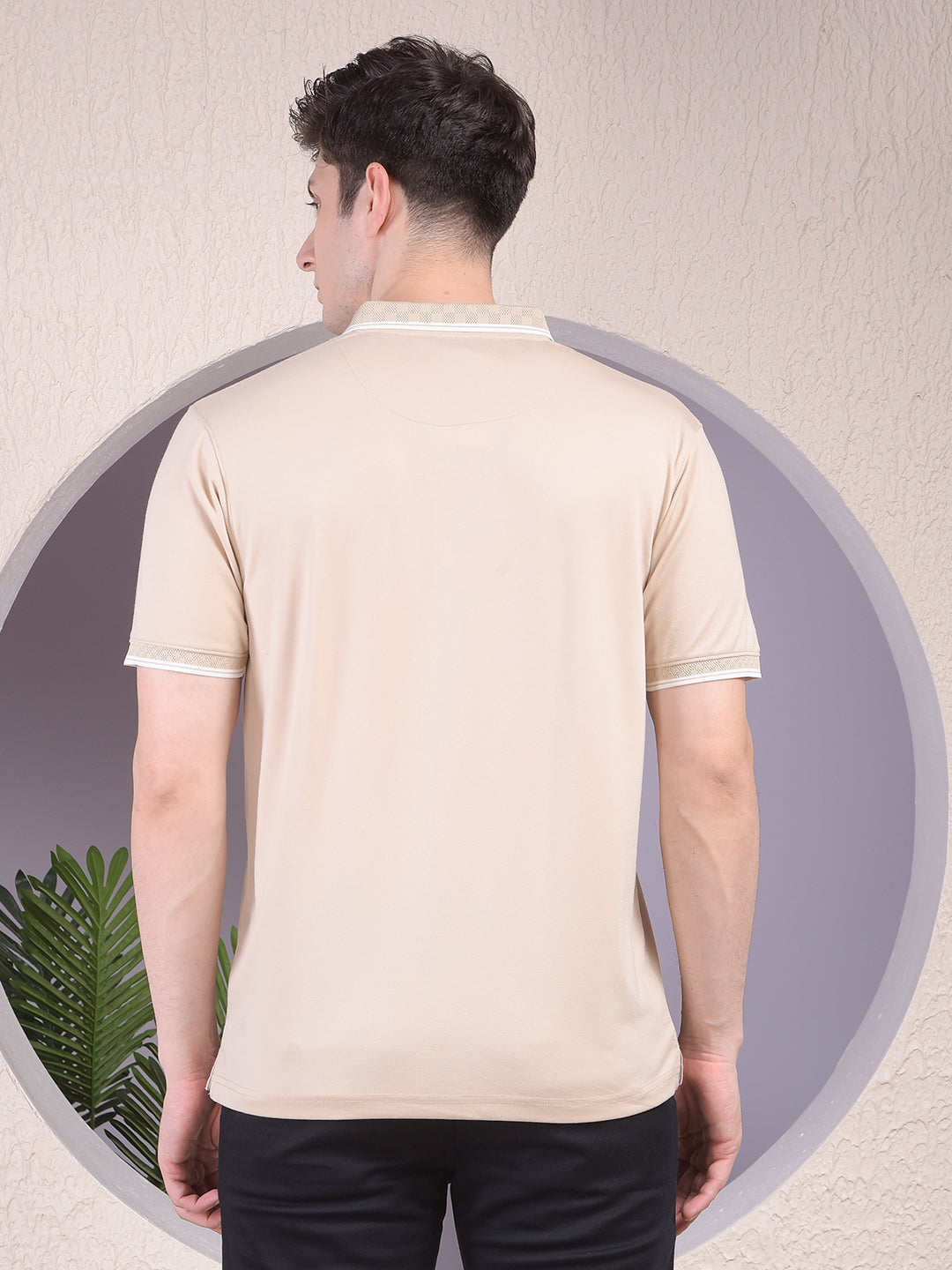 Beige Polo-Neck T-Shirt