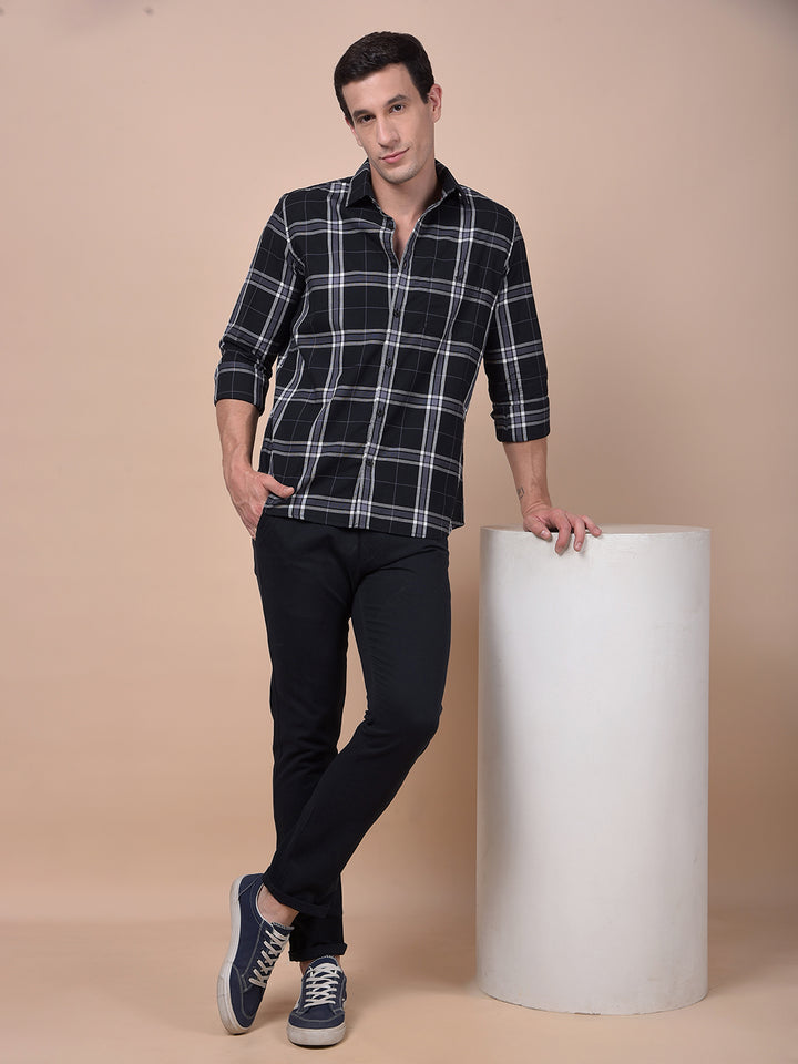 Navy Blue Checked 100% Cotton Shirt