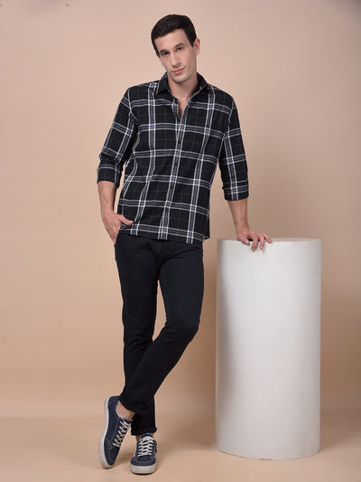 Navy Blue Checked 100% Cotton Shirt