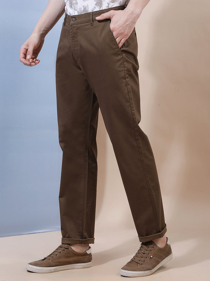 Brown Printed Straight Trousers