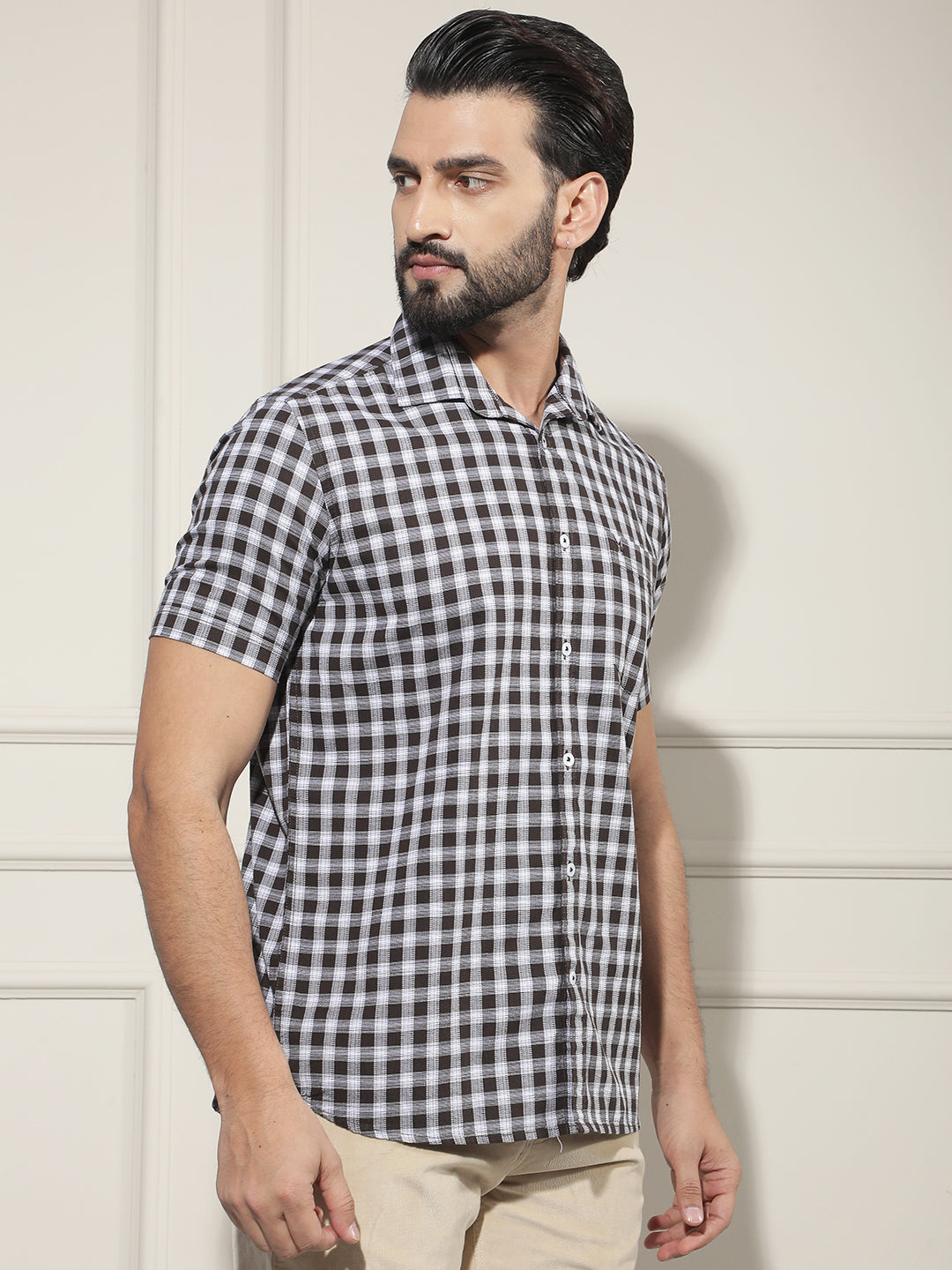 Brown Checked 100% Cotton Shirt