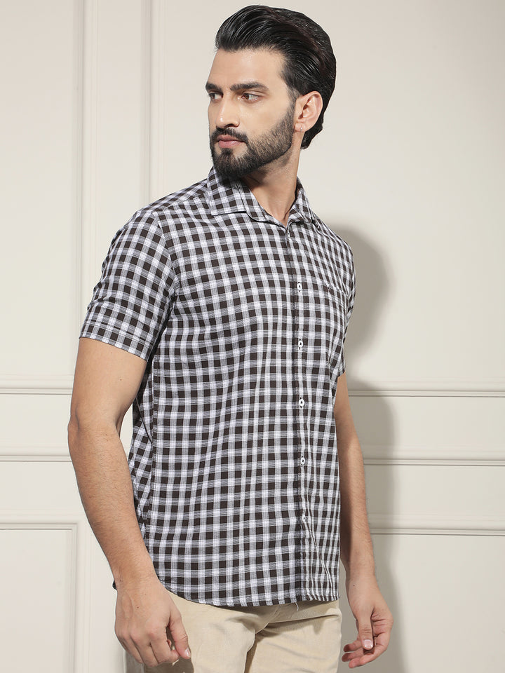 Brown Checked 100% Cotton Shirt